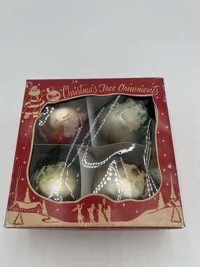 Vintage Bethany Lowe Glass Christmas Ornaments Set 4 Silhouette Ombre Balls Box